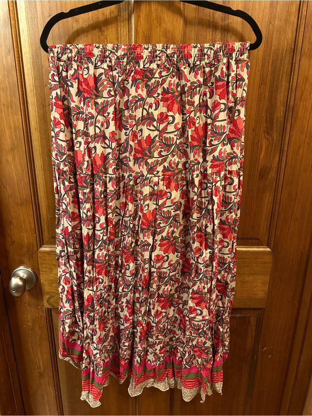 Floral Red Tiered Maxi Skirt
